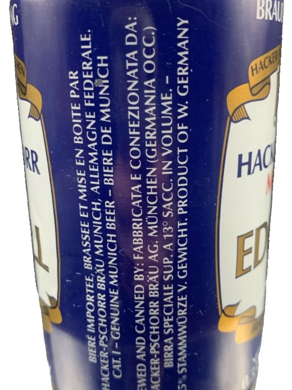 Vintage Beer Can Hacker-Pschorr Edelhell Export Bier Beer Tab Empty Steel Can